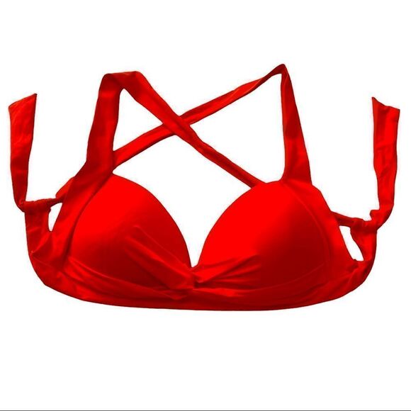 La Blanca Orange Paprika Twisted Front Molded Halter Bikini Top Sz Medium - Picture 2 of 15